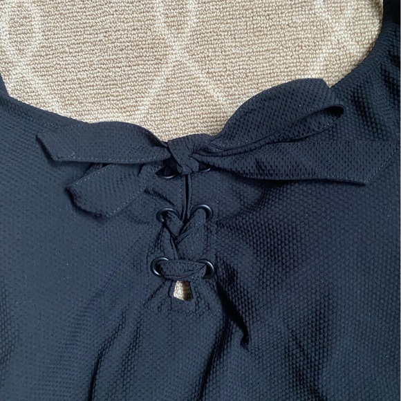 J Crew pique lace-up one piece swimsuit, true black - Picture 5 of 7